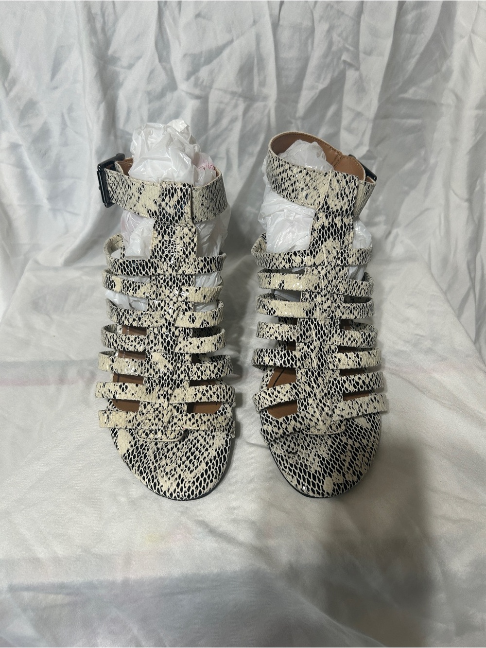 Vionic Snake-Print Strappy Sandals - White/Black